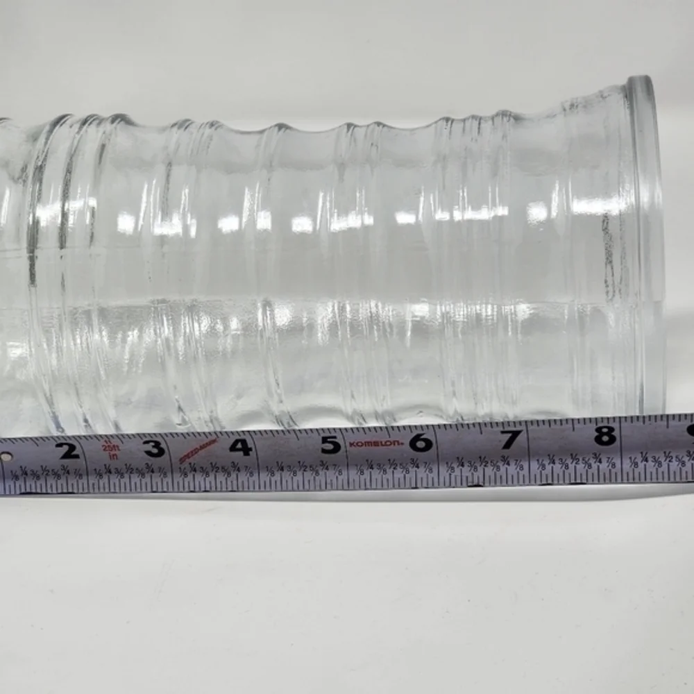 Vintage Tall Clear Glass Vase With Finger Holds Tapered Waist Concentric Circles